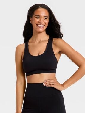 Women's Seamless Medium Support Racerback Sports Bra All In Motion Jet Black XL